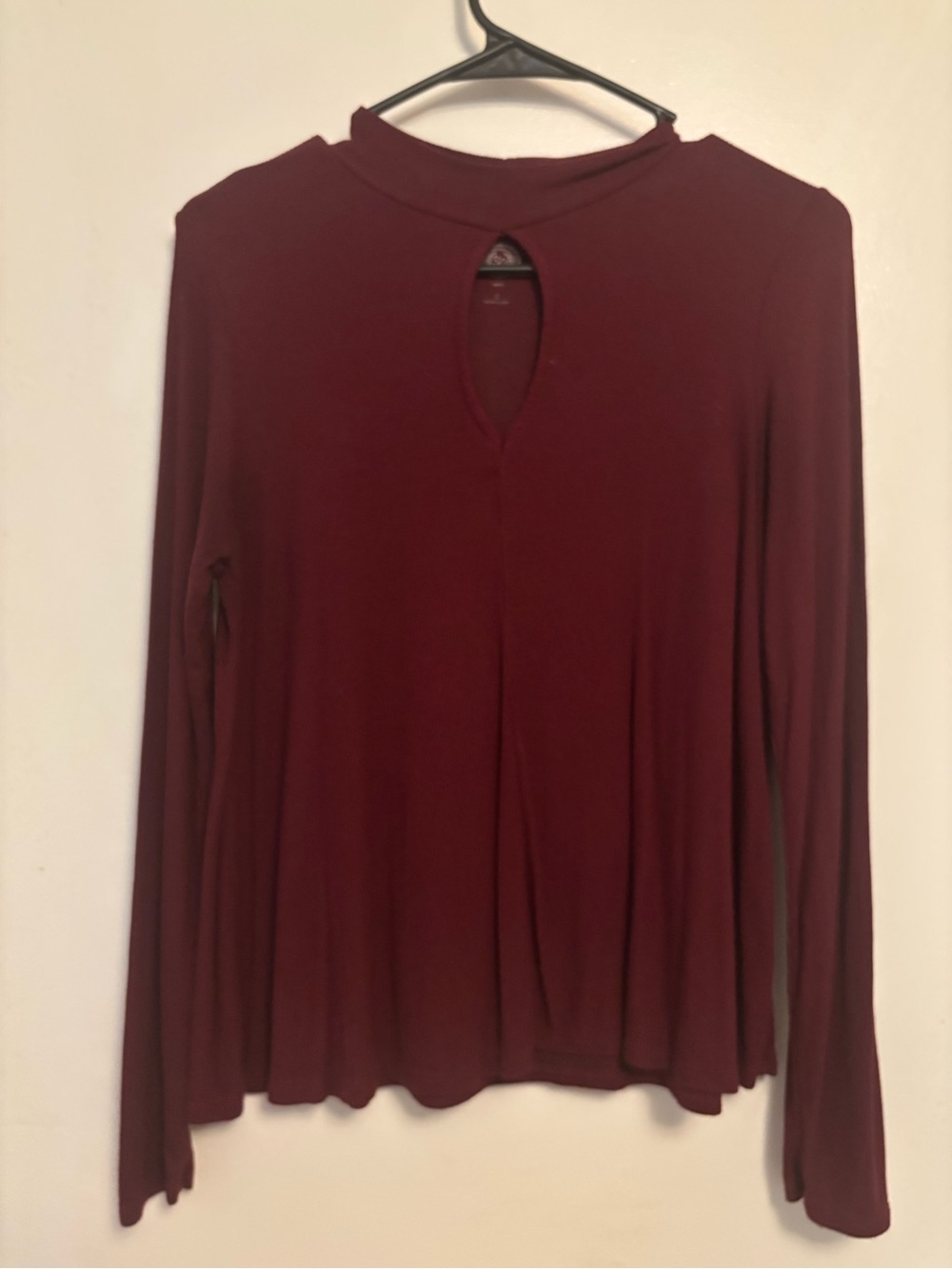 Mossimo Supply Co. Long Sleeve Keyhole Top - Burgundy